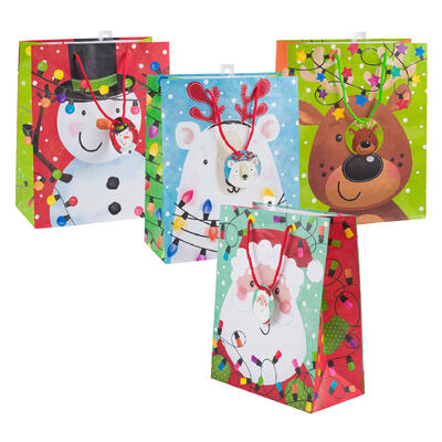 happy holidays lights gift bag- large- assorted -- 48 per case