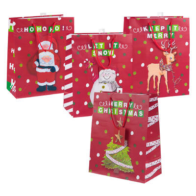 christmas gift bag- large- 4 assorted prints -- 48 per case