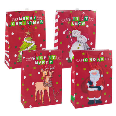 christmas gift bag- x- large- 4 assorted prints -- 48 per case