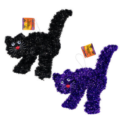 halloween cat tinsel plaque- 10x1x14 -- 24 per case