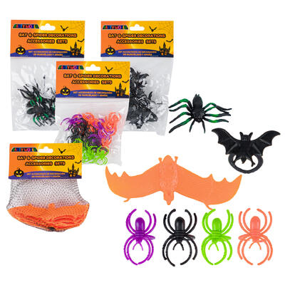 halloween bat and spider decor and accessories set -- 48 per case