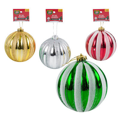 stripe shiny ball ornament- 4.7 - 4 assortments -- 36 per case