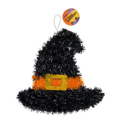 halloween tinsel witch hat decor w belt design -- 24 per case