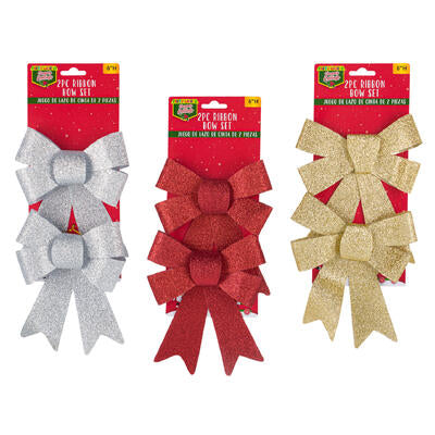 christmas 2pc ribbon set w glitter- 6 h -- 36 per case