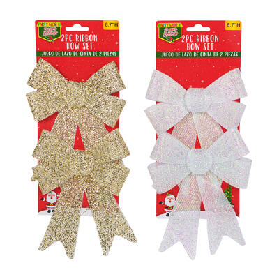 christmas 2pc ribbon bow set- 6.7 -- 36 per case