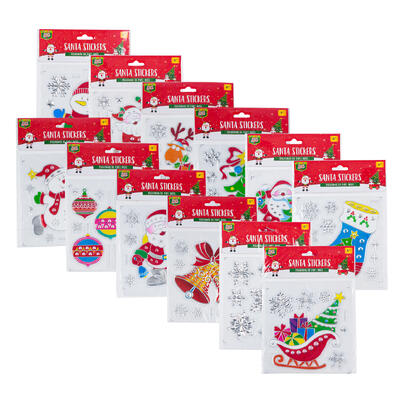 christmas santa stickers decor- 6 - 12 assortments -- 48 per case