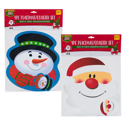 christmas santa snowman 4pc placemat coaster set- -- 36 per case