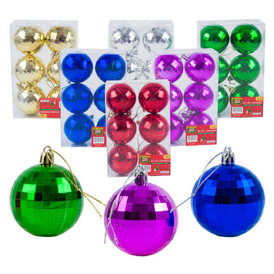 christmas 6pc shiny disco ball ornament- 2.3 -- 36 per case