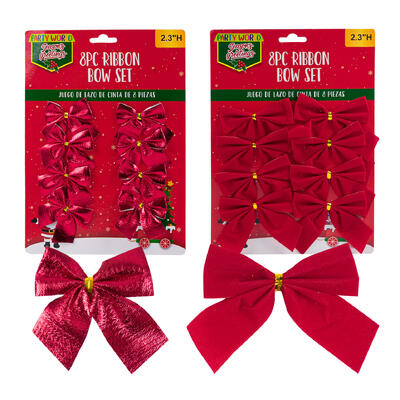 christmas 8pc ribbon bow set- 2.3 - 2 assortments -- 36 per case