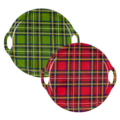 christmas round checkered tray- 15 - 2 assorted co -- 36 per case