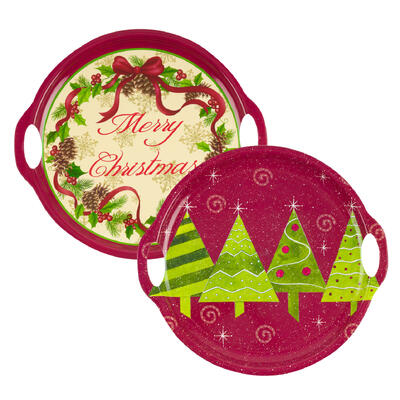 christmas tree and wreath round tray- 15 - 2 assor -- 36 per case