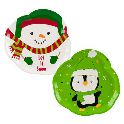 christmas snowman penguin round plate- 14 - 2 asso -- 36 per case