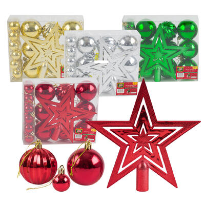 christmas 22pc ball ornament set w star tree topp -- 24 per case