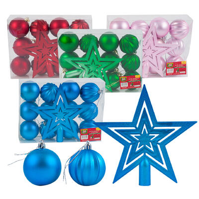 christmas 13pc ball ornament set w tree topper- 4 -- 24 per case