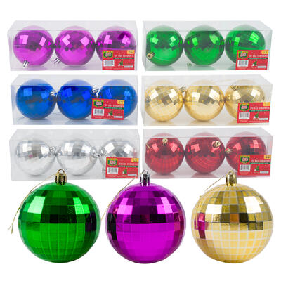 christmas 3pc shiny disco ball ornament- 3 - 6 ass -- 36 per case