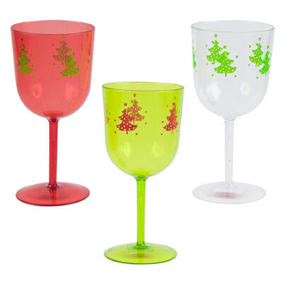 christmas holiday wine cups- 14oz- 3 assortments -- 24 per case