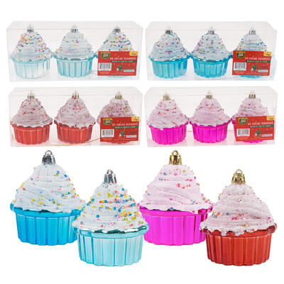 christmas 3pc shiny cake ornament -- 36 per case