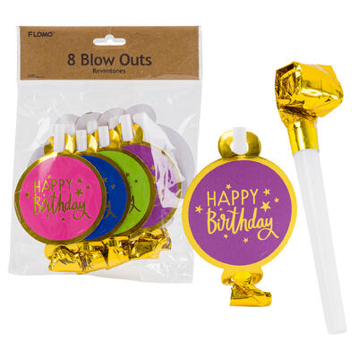 happy b- day 8pk blowouts- 4 assortments -- 36 per case