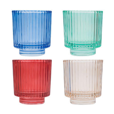 glass stripe candle holder- 3.3 h- 4 assorted colo -- 36 per case