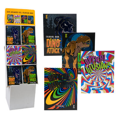 32pg dinosaurs and optical illusions coloring book -- 144 per case