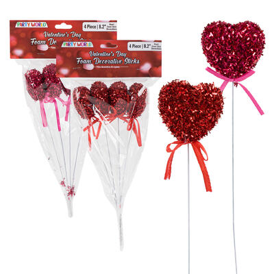 decor 4pc 8.2 heart stick glit -- 48 per case