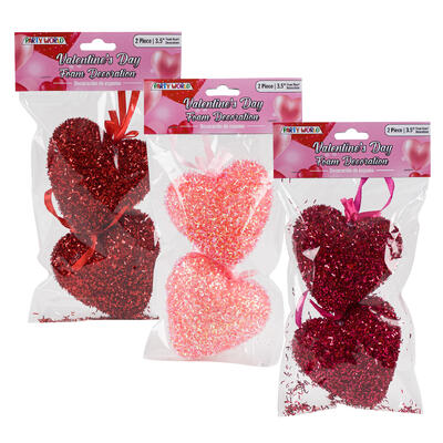 decor 2pc 3.5 heart foam 3ast -- 48 per case