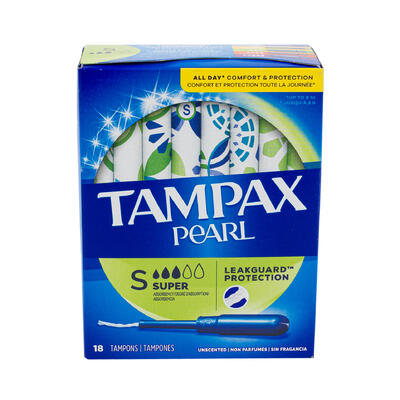 tampax 18ct pearl super -- 12 per case