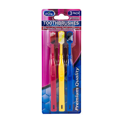 toothbrush 3pc 3assorted colors -- 36 per case