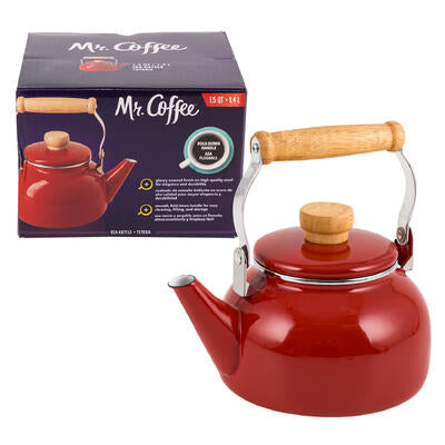 tea kettle 1.5qt s.s. red wood -- 4 per case