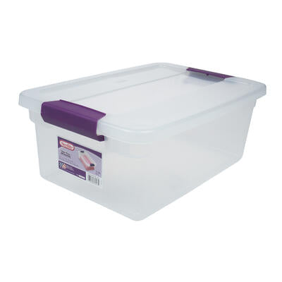 sterilite clear view latch box - sweet plum 15qt -- 12 per case