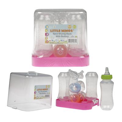 4 little mimos baby bottle set with drying rack -- 6 per box