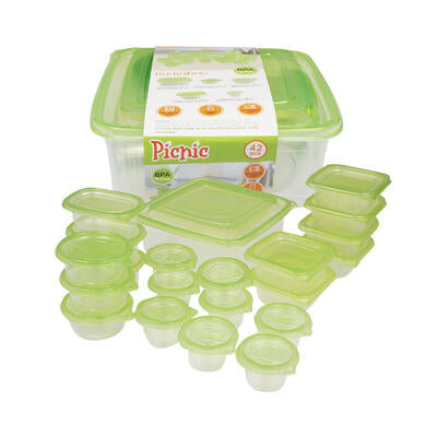 42 piece clear container set with green lids -- 8 per case