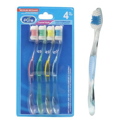 4 pack crystal style toothbrush- assorted colors -- 48 per case