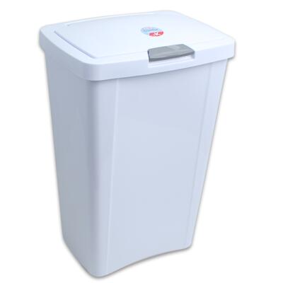 plastic wastebasket w press on top- 13 gall- white -- 4 per case