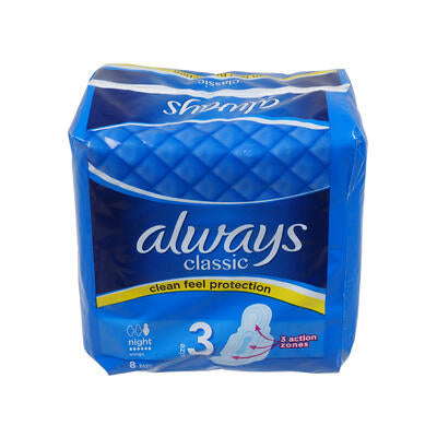 8 ct always classic night pads pack -- 18 per case