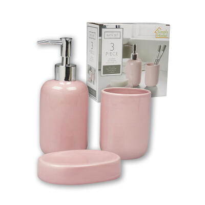 3 piece pink porcelain bathroom accessory set -- 6 per case