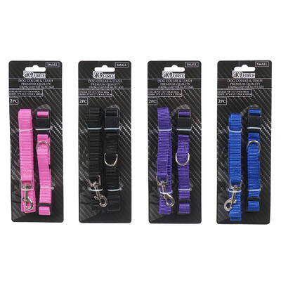 adjustable dog collar and leash set- small- 4 ast. -- 48 per case