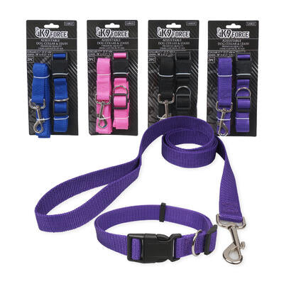 adjustable dog collar and leash set- large- 4 ast. -- 48 per case