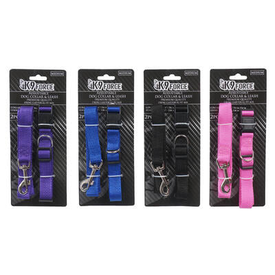 adjustable dog collar and leash set- medium- 4 ast -- 48 per case