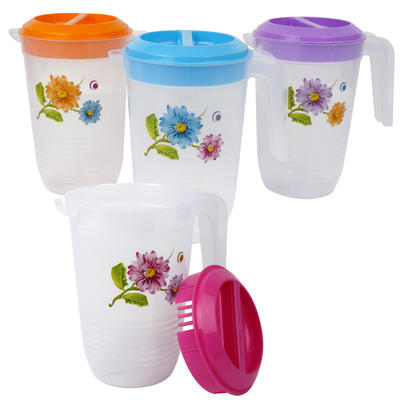 clear pitcher with flower artwork - asst 2.25l -- 72 per case