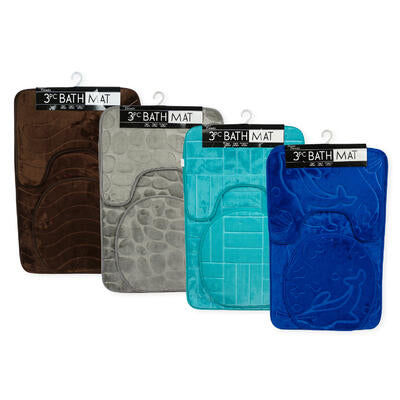 3 piece embossed bath mat set- 4 assortments -- 30 per case