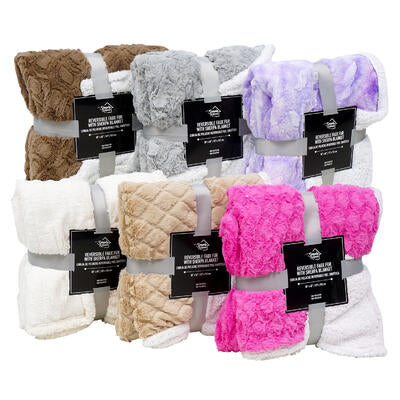 reversible faux fur throw- 50 x 60 - assorted -- 12 per case