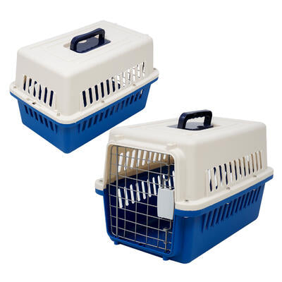 plastic pet carrier- 13 - white and blue -- 10 per case