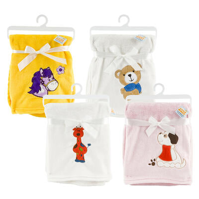 animal embroidered baby blanket- 4 assortments -- 24 per case