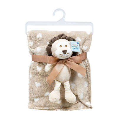 baby blanket w lion plush- brown and beige -- 12 per case