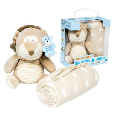 blanket w lion plush toy- beige and white -- 12 per case