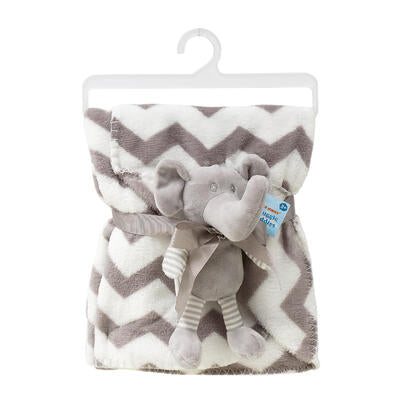 baby blanket w elephant plush- grey and white -- 12 per case