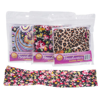 floral print face scarf w seam line- 3 asst. -- 48 per case