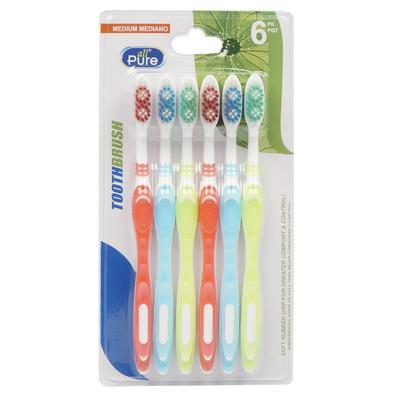 6 pack toothbrush- medium- assorted colors -- 36 per case