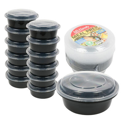 12 pk round food container w lid- 30oz- black -- 12 per case